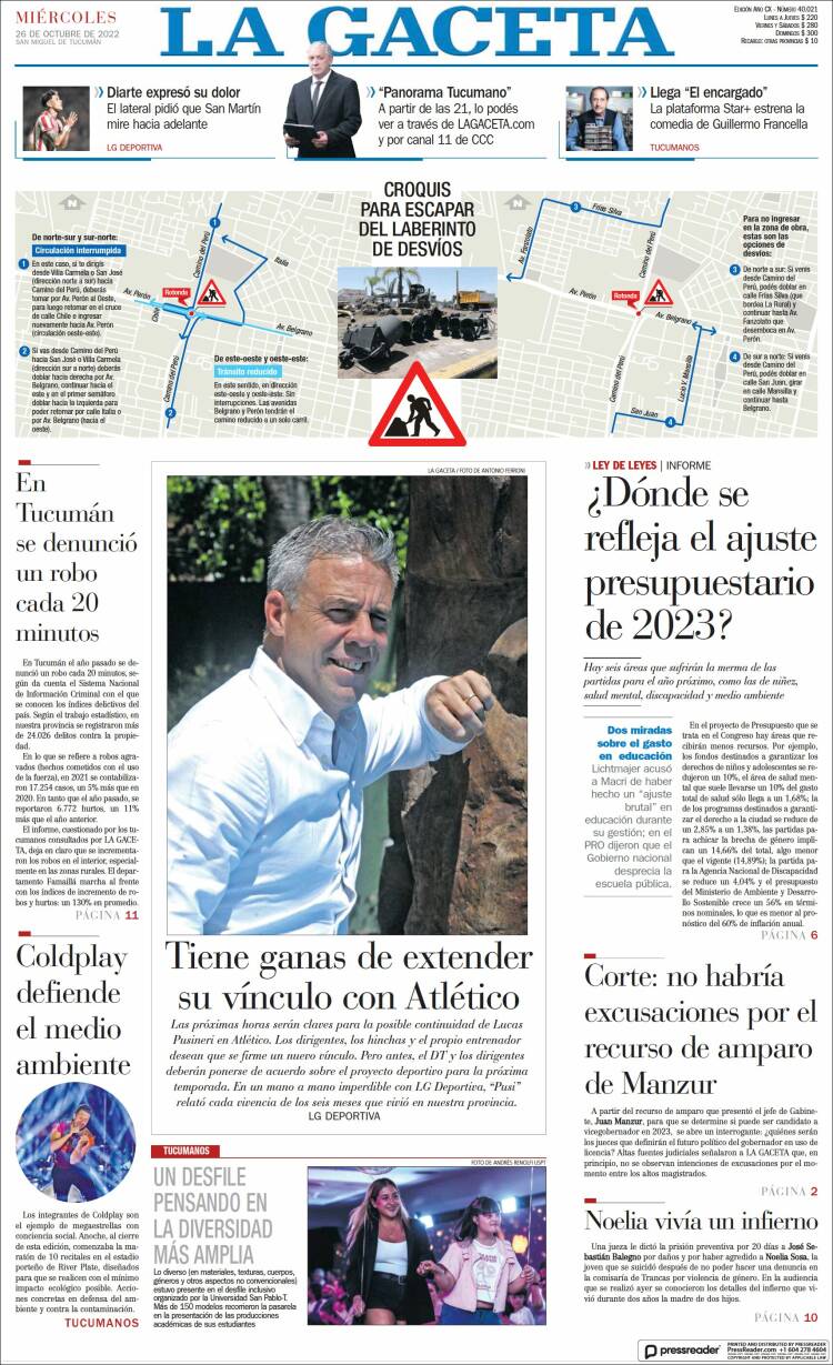 Portada de La Gaceta (Argentina)