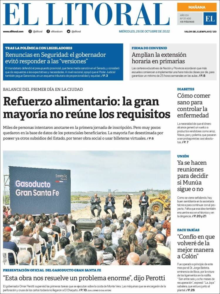 Portada de Diario El Litoral (Argentina)