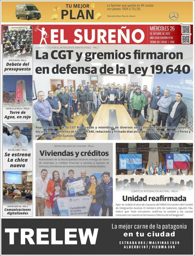 Portada de Diario El Sureño (Argentina)