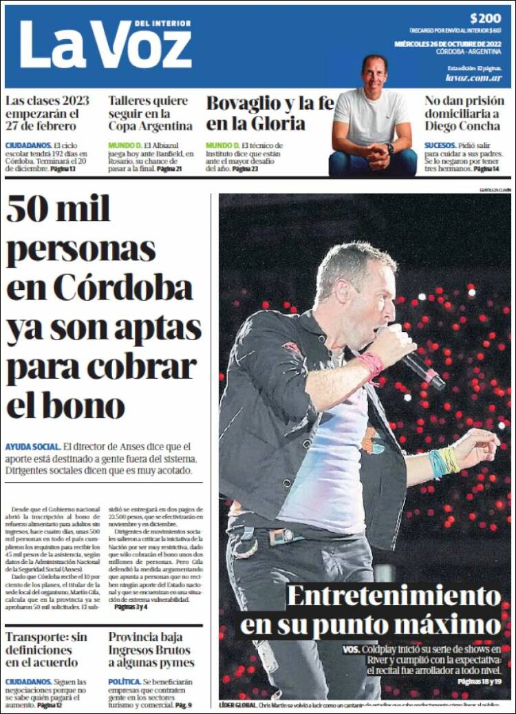 Portada de La Voz del Interior (Argentina)