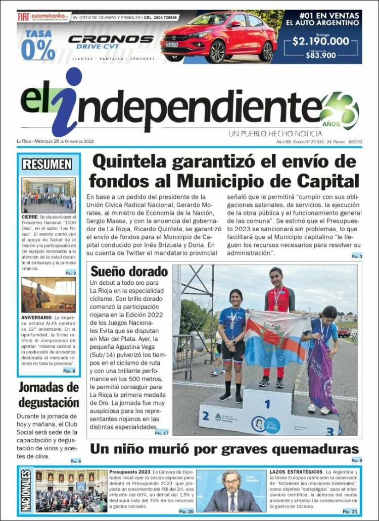 Portada de El Independiente (Argentina)