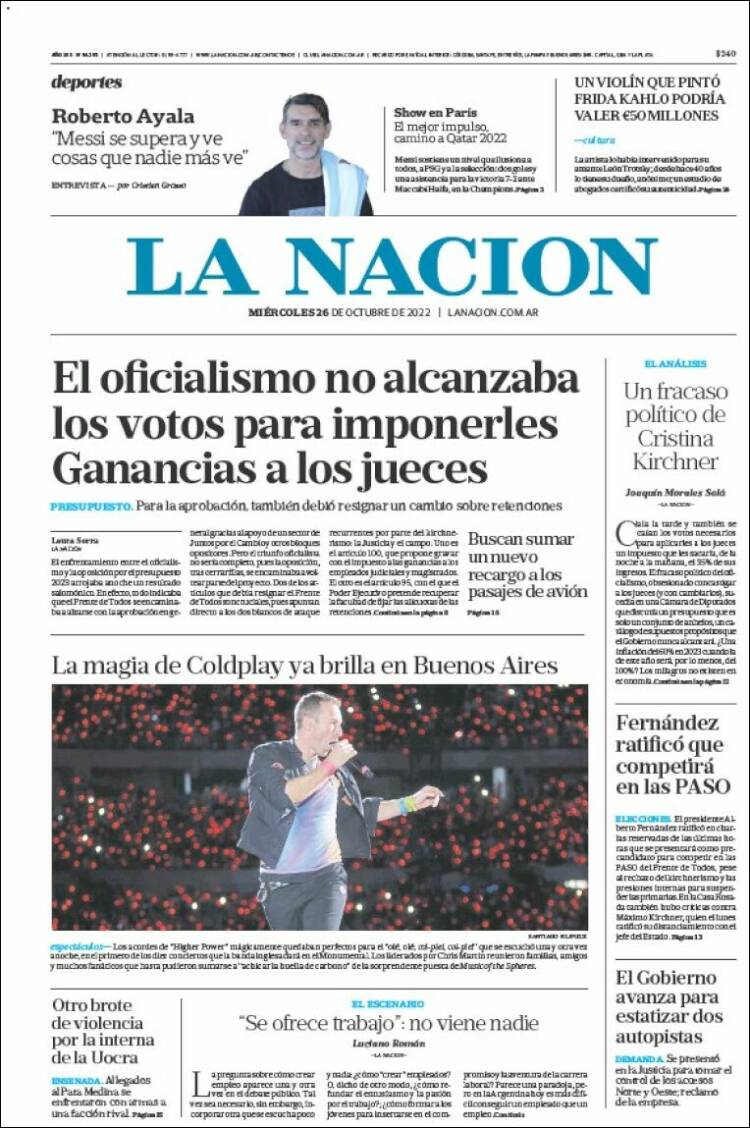 Portada de La Nación (Argentina)