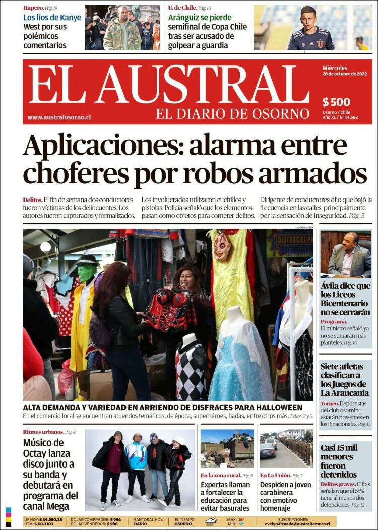 Portada de El Austral de Osorno (Chile)