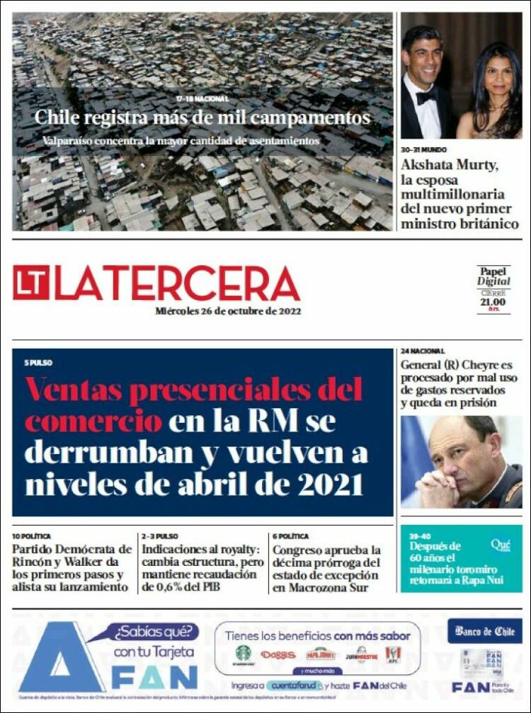 Portada de La Tercera (Chile)