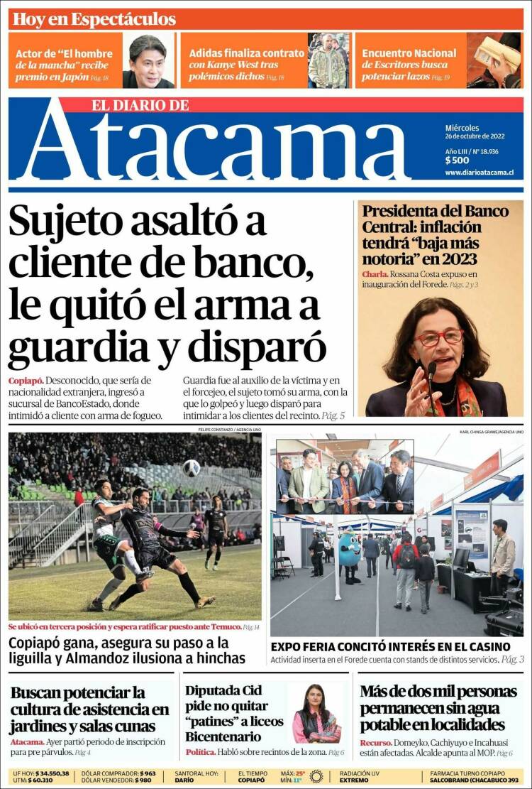 Portada de Diario de Atacama (Chile)