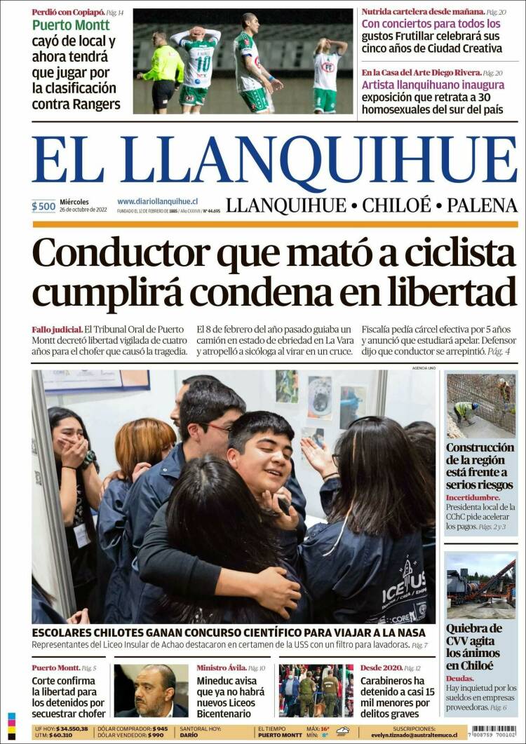 Portada de El Llanquihue (Chile)