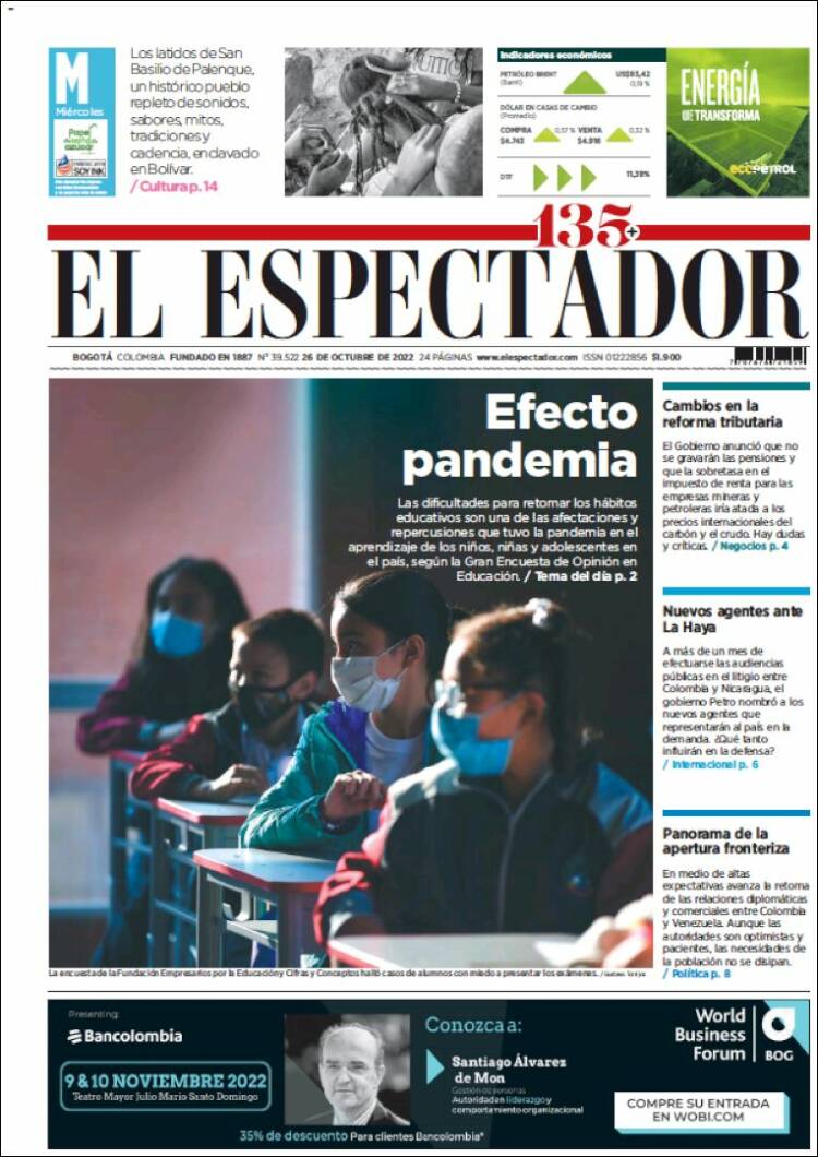 Portada de El Espectador (Colombia)