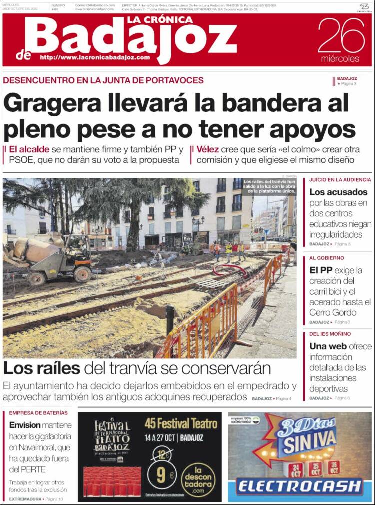 Portada de La Crónica de Badajoz (España)