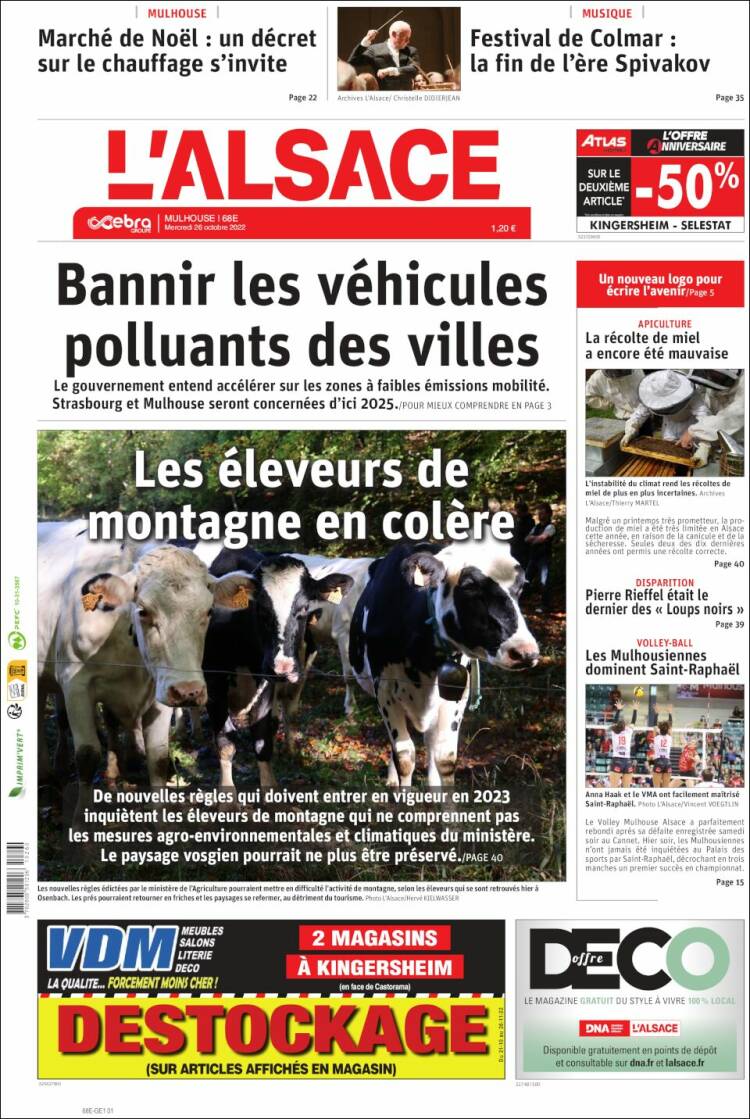 Portada de Journal L'Alsace (Francia)