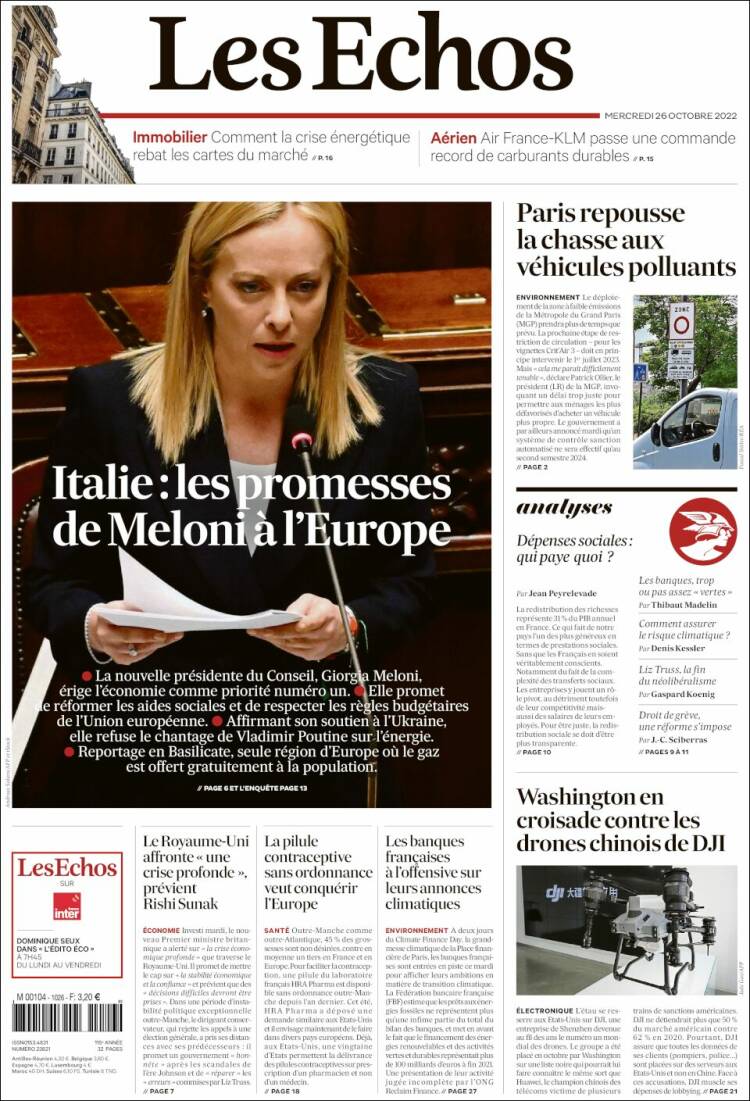 Portada de Les Echos (Francia)