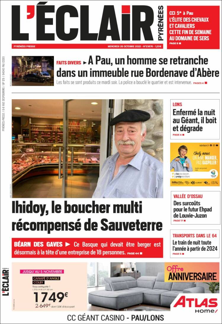 Portada de L'Eclair des Pyrénées (Francia)