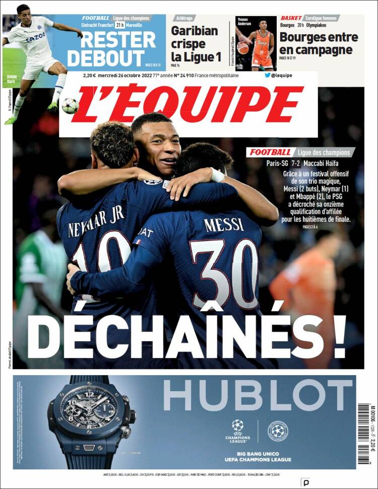 Portada de L'Equipe (Francia)
