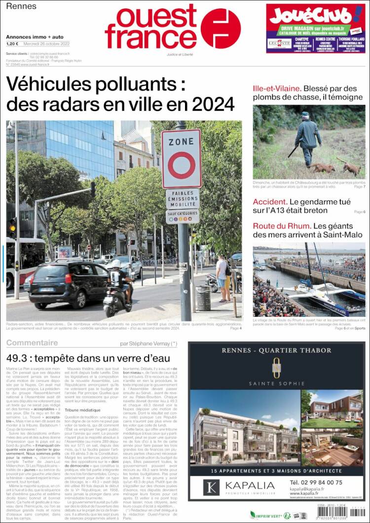 Portada de Ouest France (Francia)