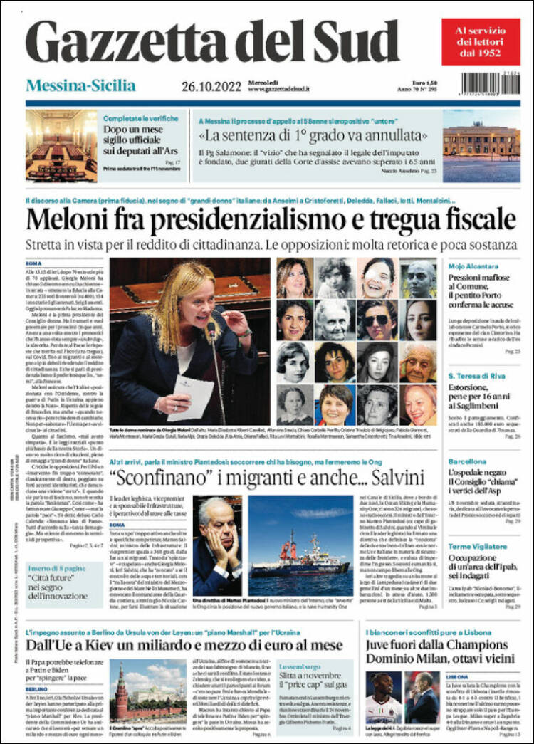 Portada de Gazzetta del Sud (Italia)