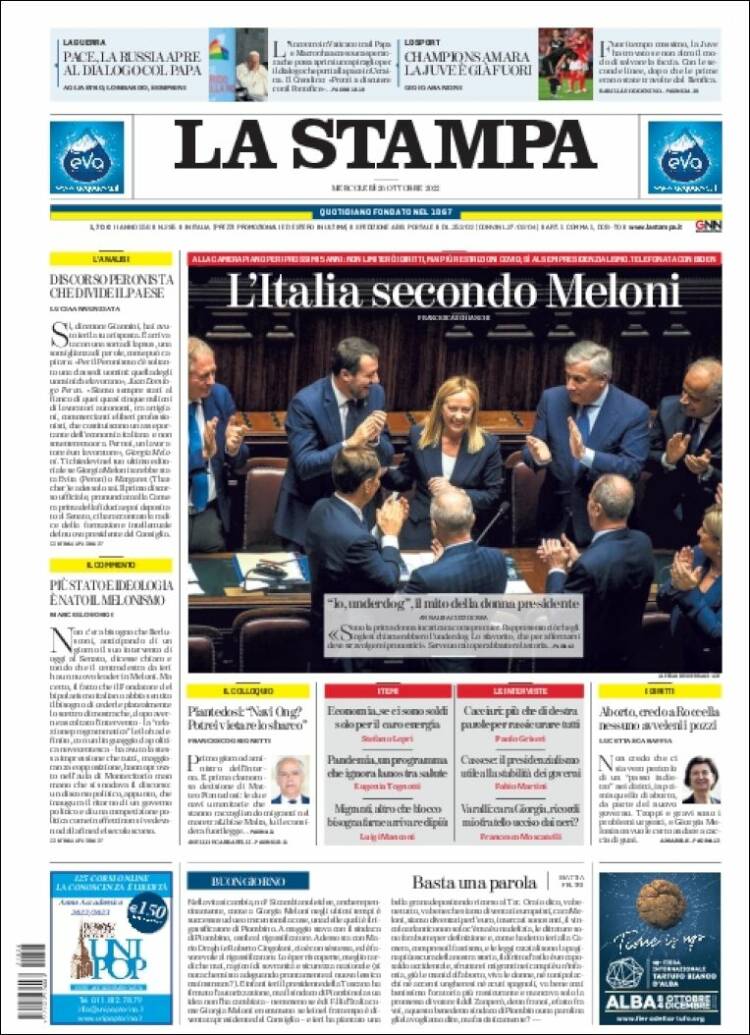 Portada de La Stampa (Italia)