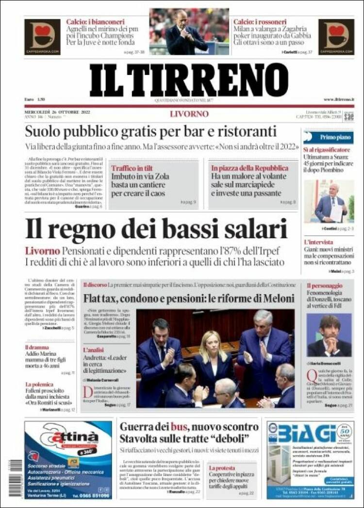 Portada de Il Tirreno (Italia)