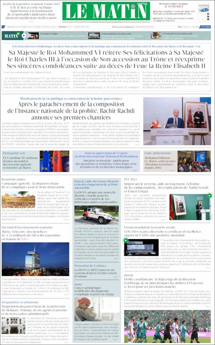 Portada de Le Matin (Marruecos)