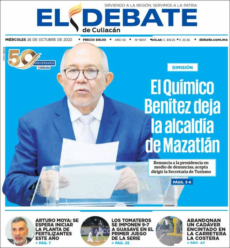 Portada de El Debate de Culiacán (México)