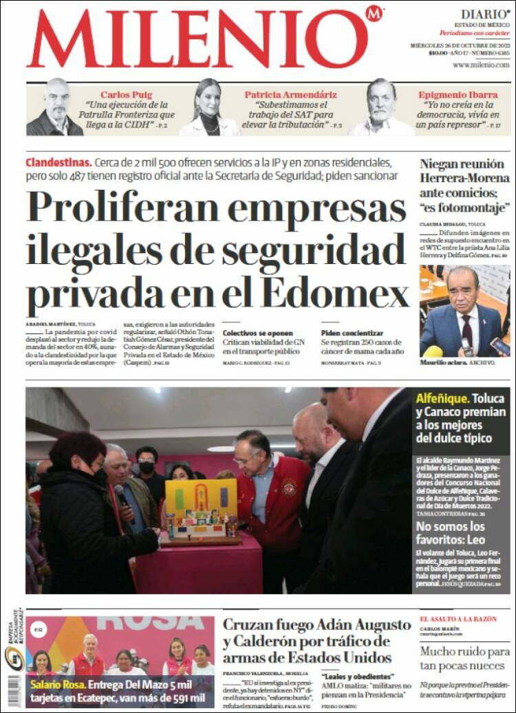 Portada de Milenio - Estado de México (México)