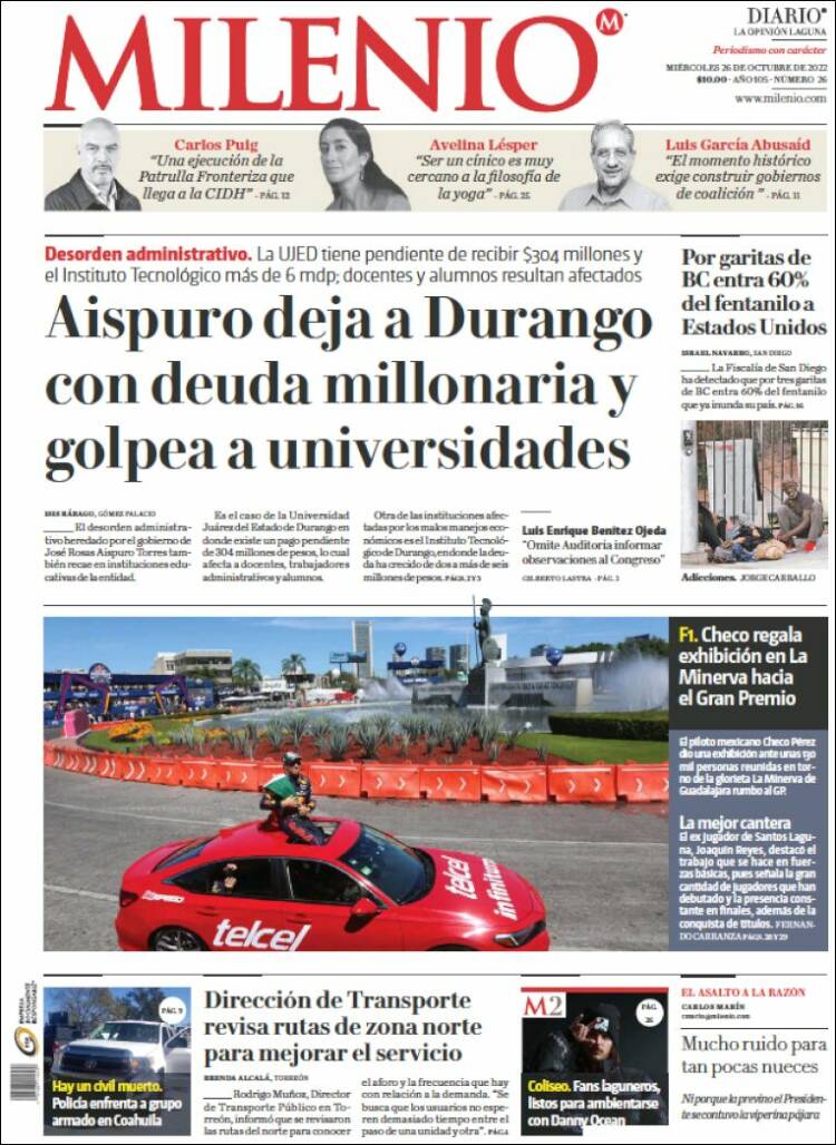 Portada de Milenio - Laguna (México)