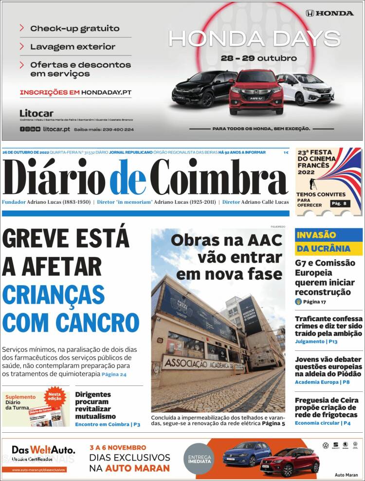 Portada de Diário de Coimbra (Portugal)