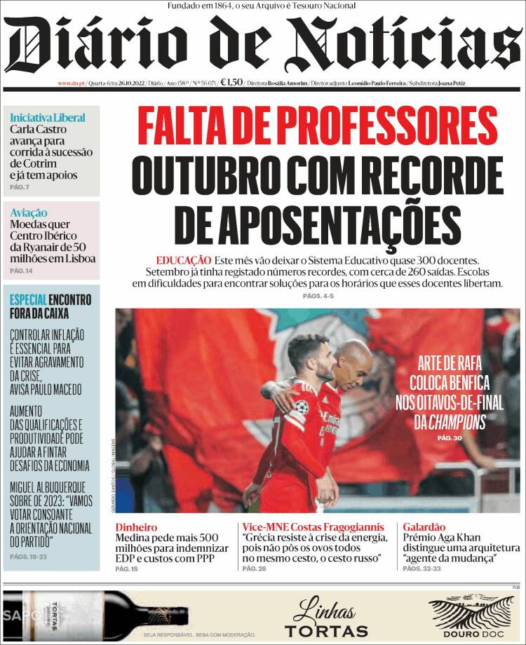 Portada de Diário de Noticias (Portugal)