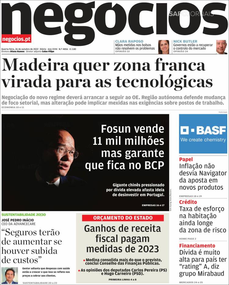 Portada de Jornal de Negócios (Portugal)