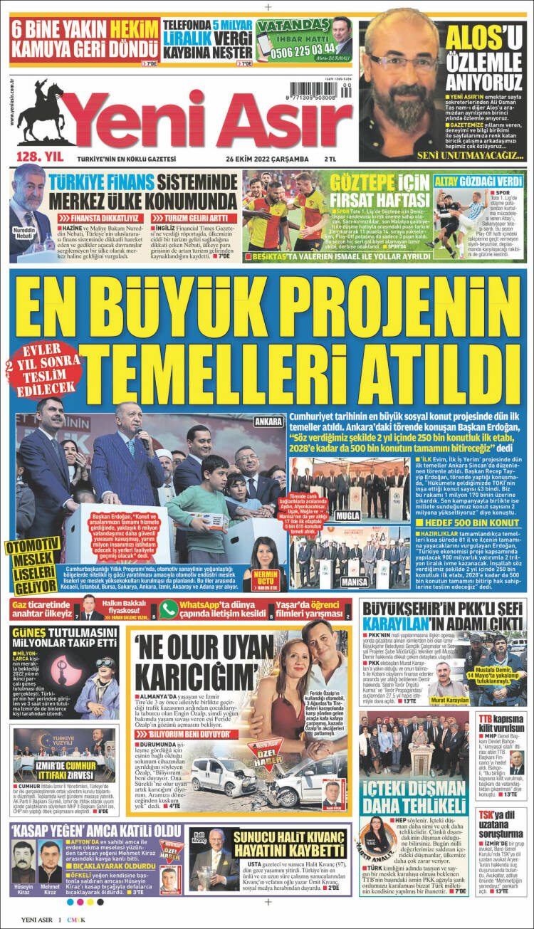Portada de Yeni Asır (Turqu&iacute;a)