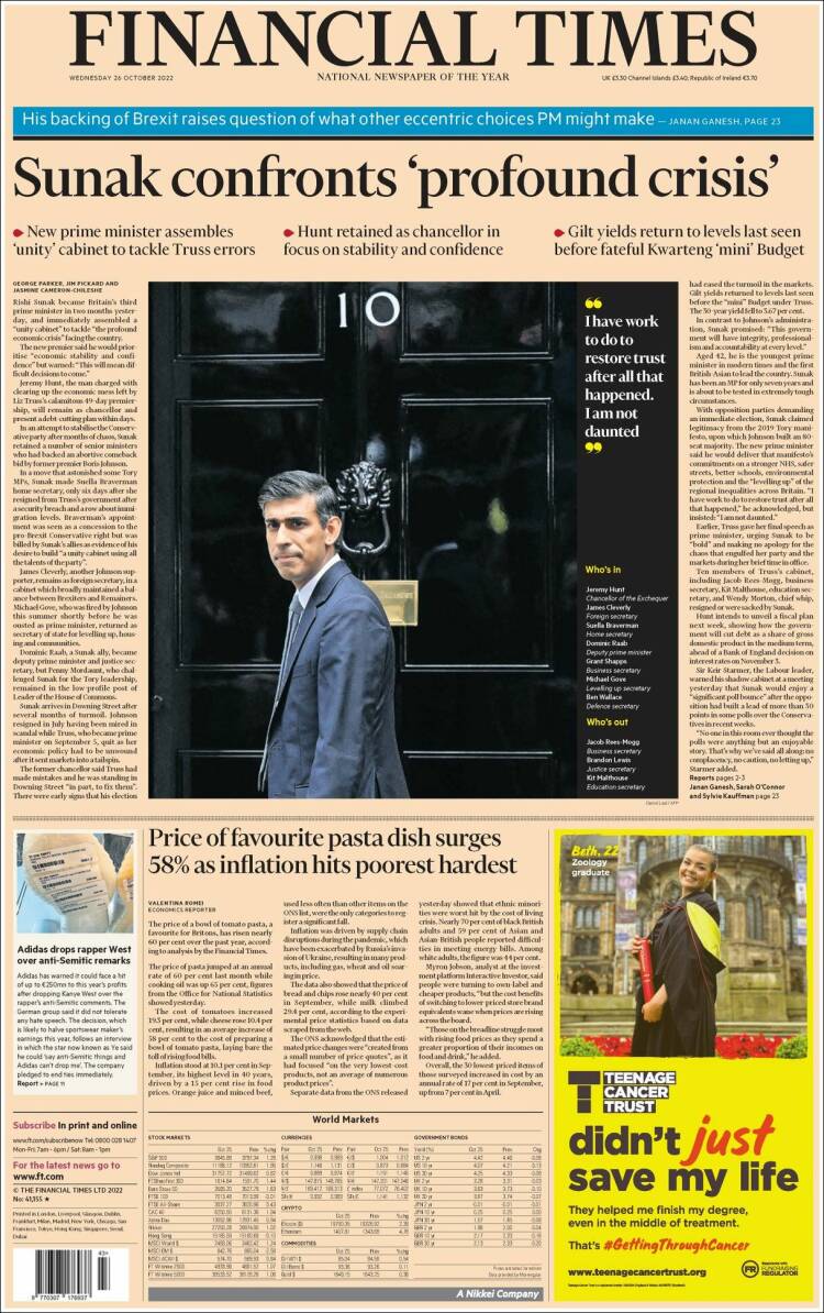 Portada de Financial Times (Reino Unido)