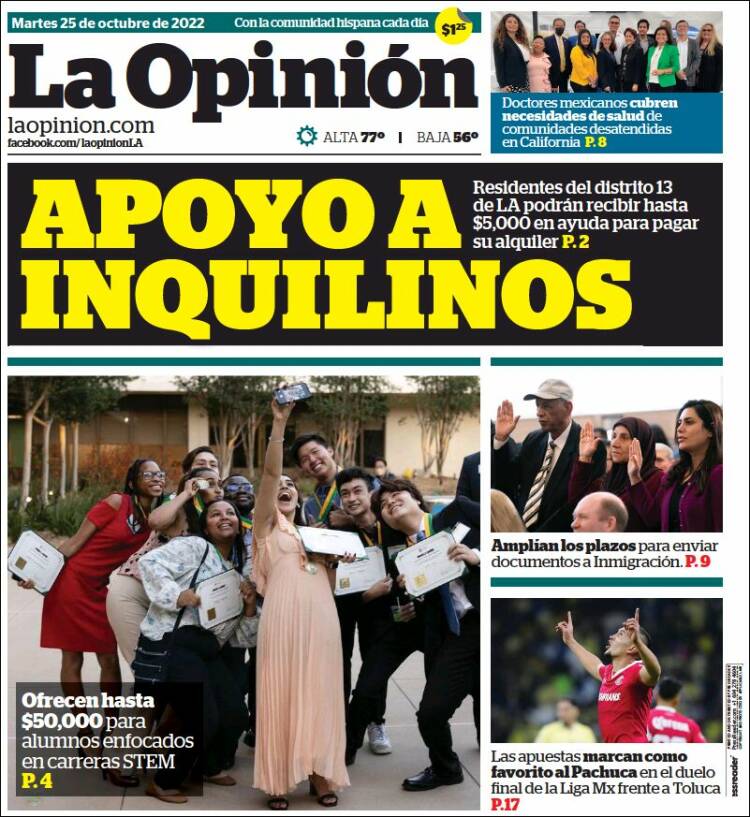 Portada de La Opinión (USA)