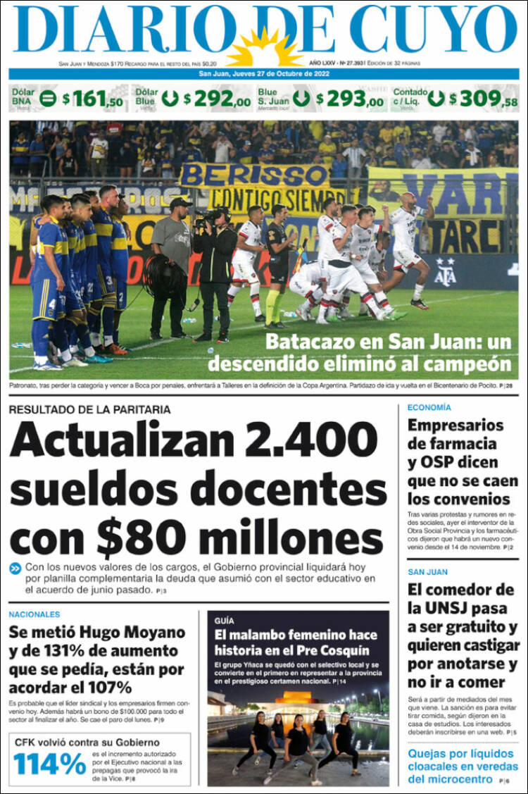 Portada de Diario de Cuyo (Argentina)