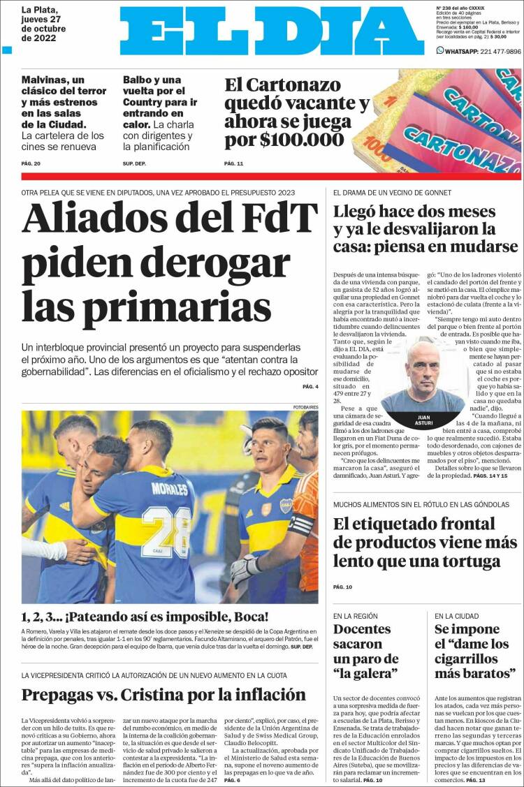 Portada de El Día de la Plata (Argentina)