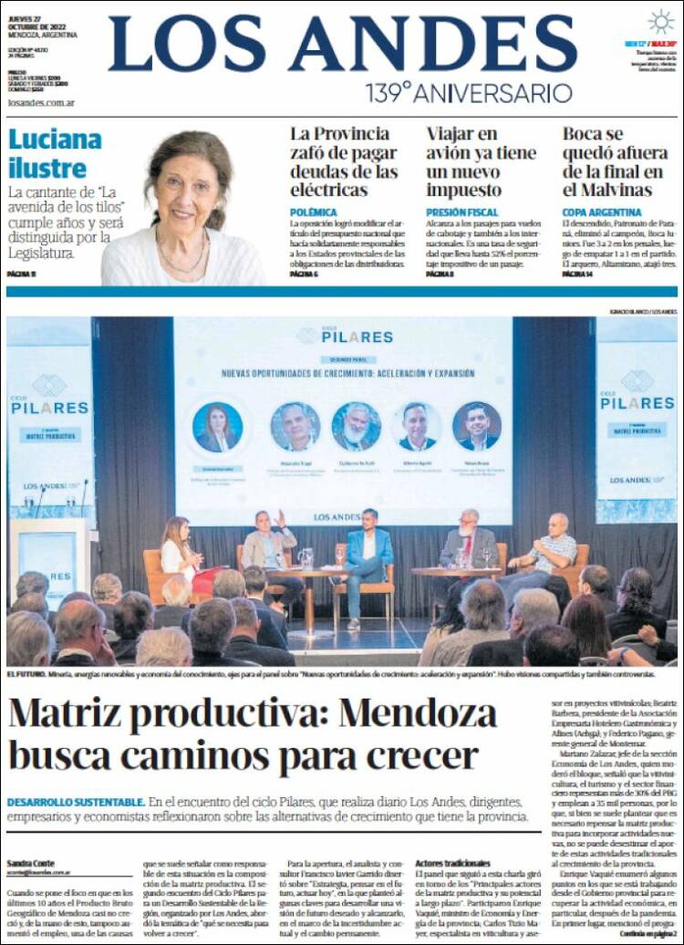 Portada de Los Andes - Mendoza (Argentina)