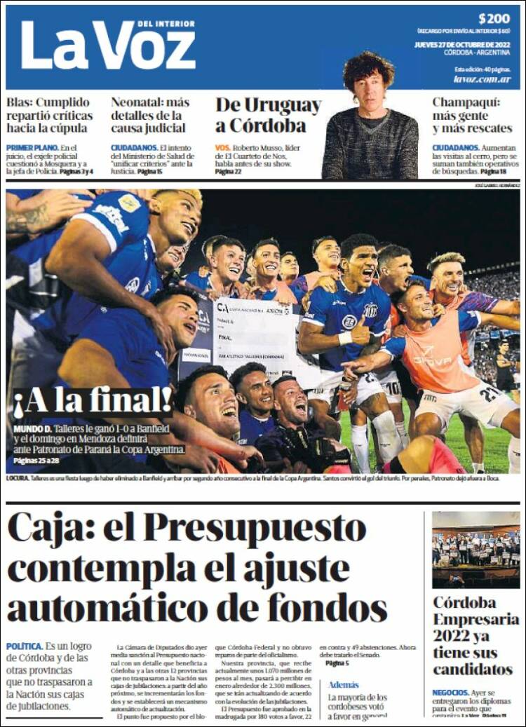 Portada de La Voz del Interior (Argentina)