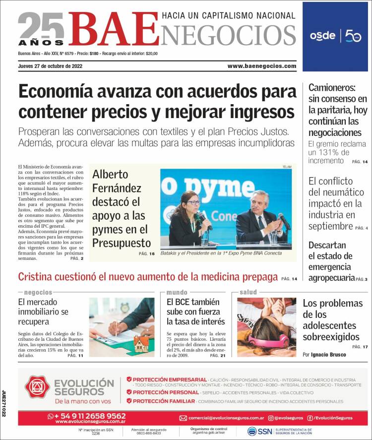 Portada de Buenos Aires Económico (Argentina)