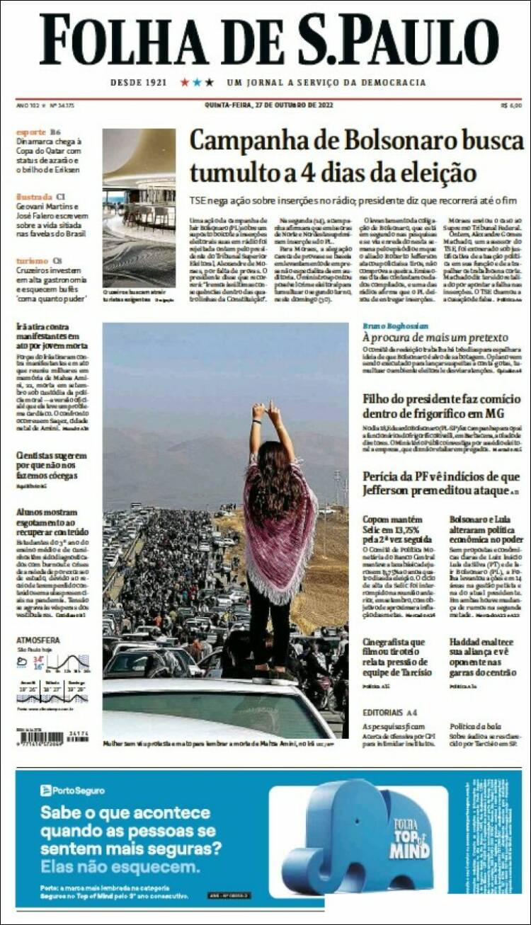 Periódico Folha De São Paulo Brasil Periódicos De Brasil Edición De Jueves 27 De Octubre De 5636