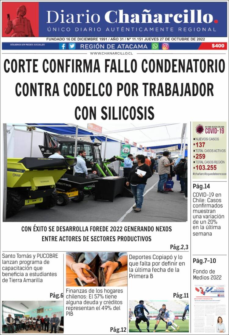 Portada de Diario Chañarcillo (Chile)