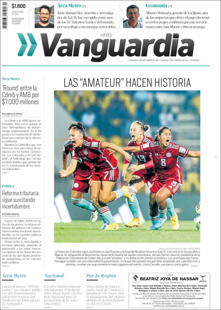 Portada de Vanguardia Liberal (Colombia)