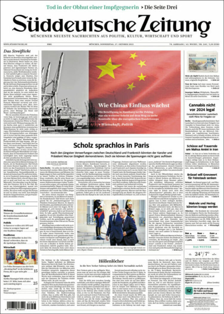 Portada de Sueddeutsche (Alemania)