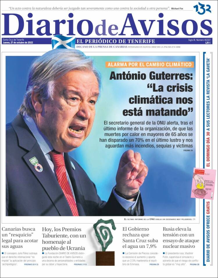 Portada de Diarios de Avisos (España)