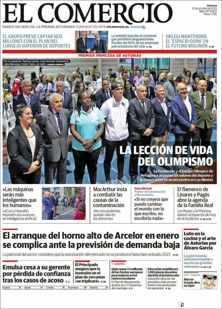 Portada de El Comercio - Gijón (España)