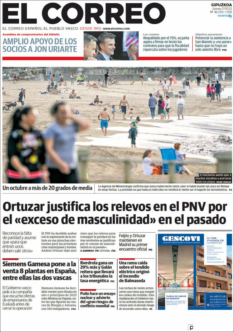 Portada de El Correo - Guipuzcoa (España)