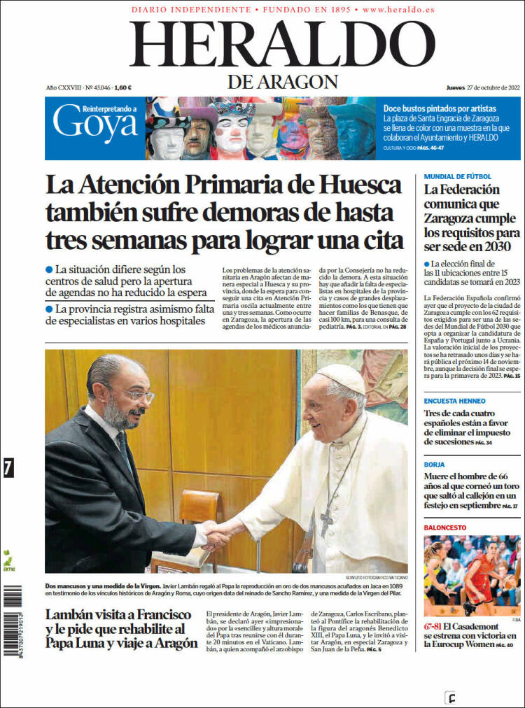 Portada de Heraldo de Aragón (España)