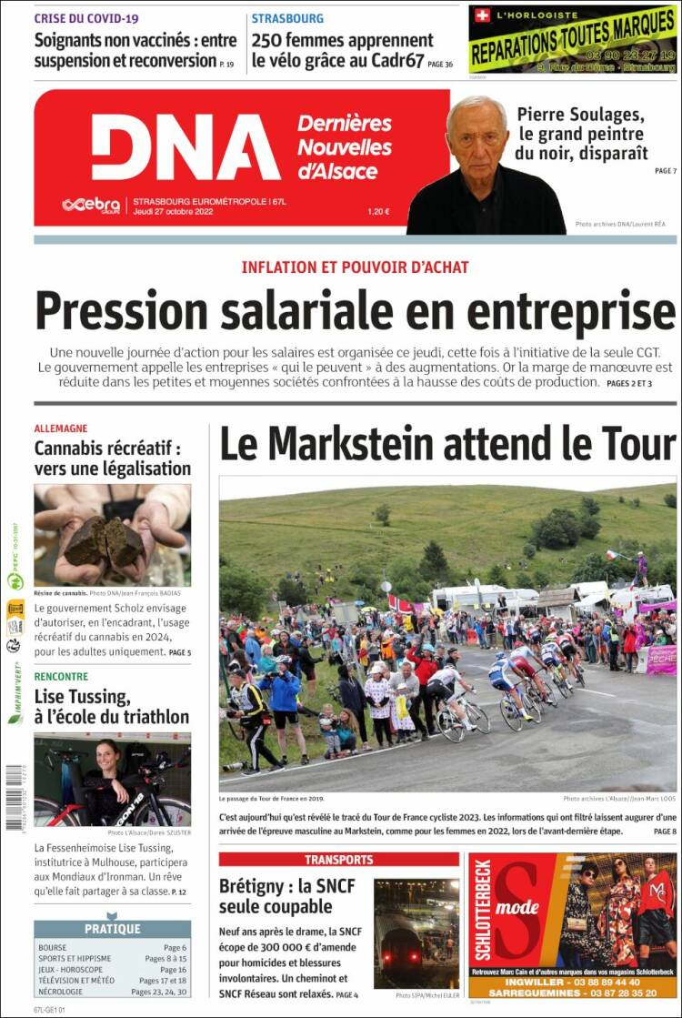 Portada de Les Dernières Nouvelles d'Alsace (France)