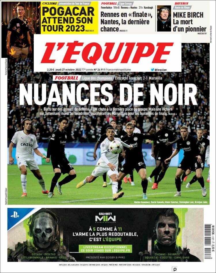 Portada de L'Equipe (Francia)