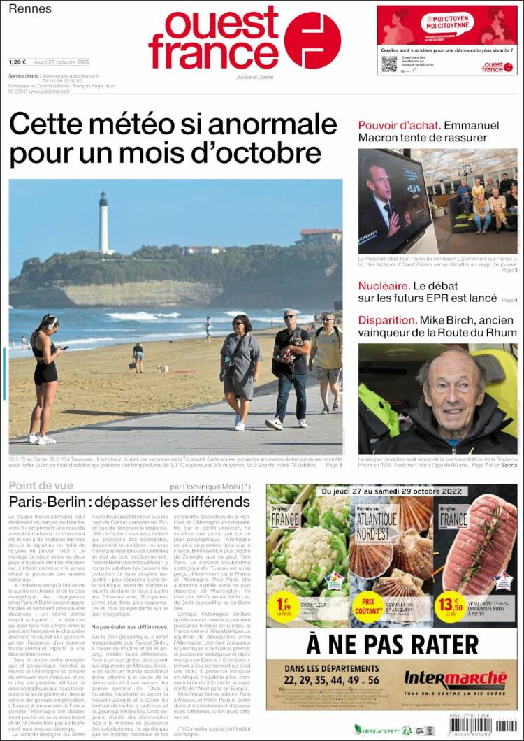 Portada de Ouest France (Francia)