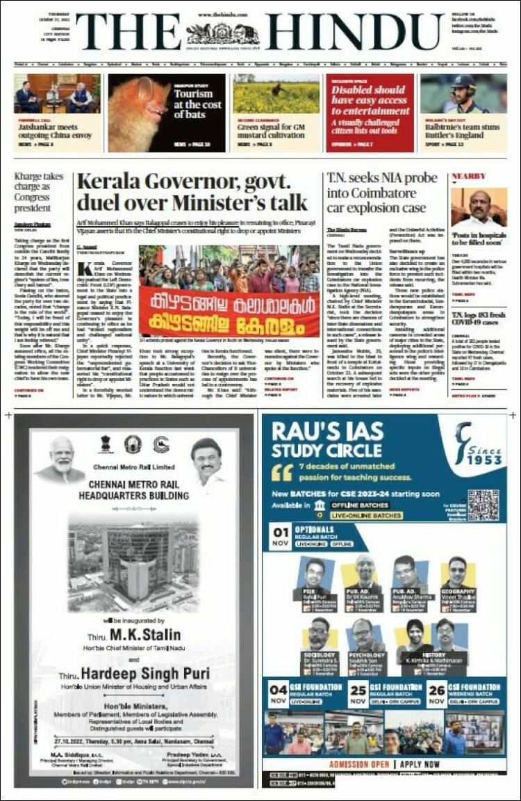 Portada de The Hindu (India)
