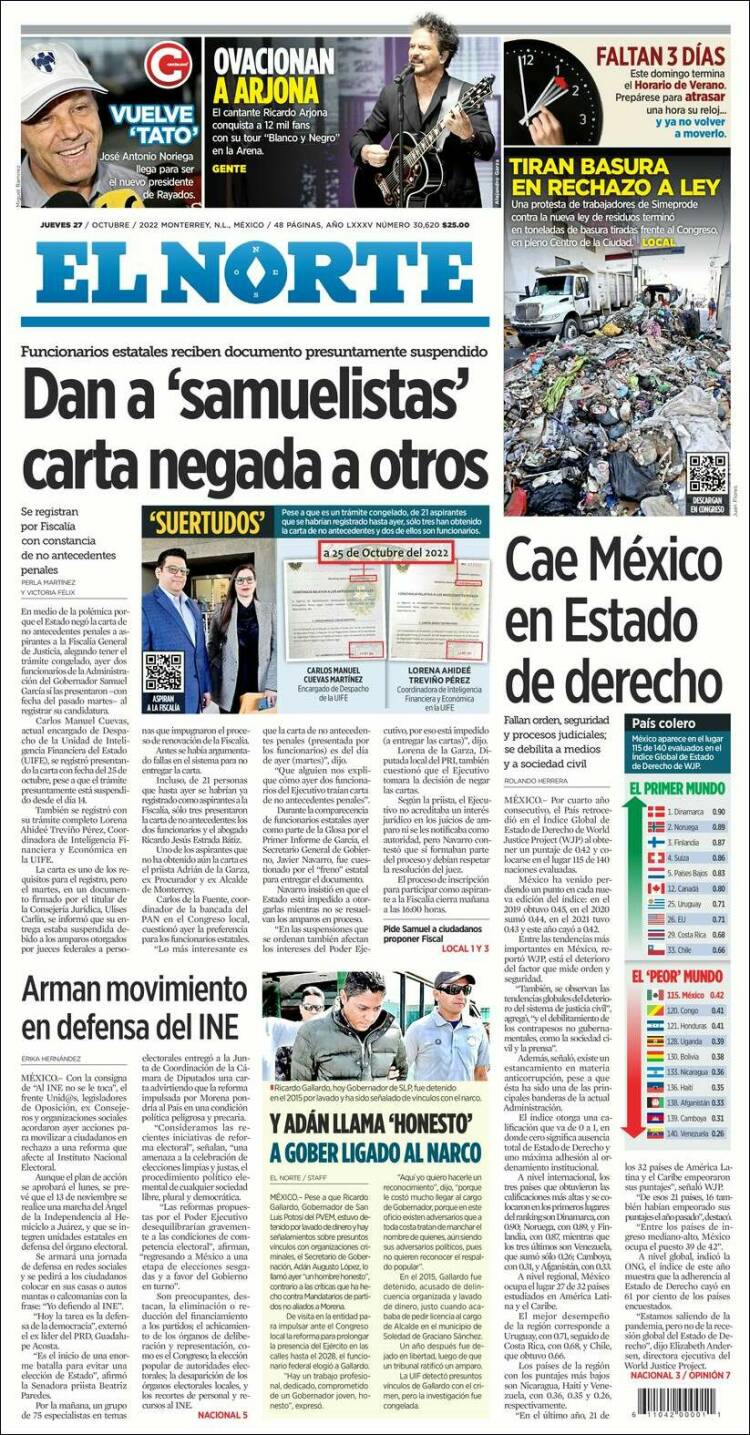 Portada de El Norte (Mexico)