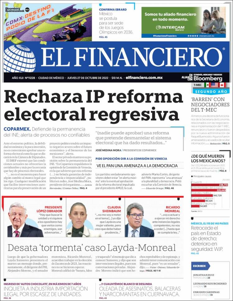 Portada de El Financiero (Mexico)