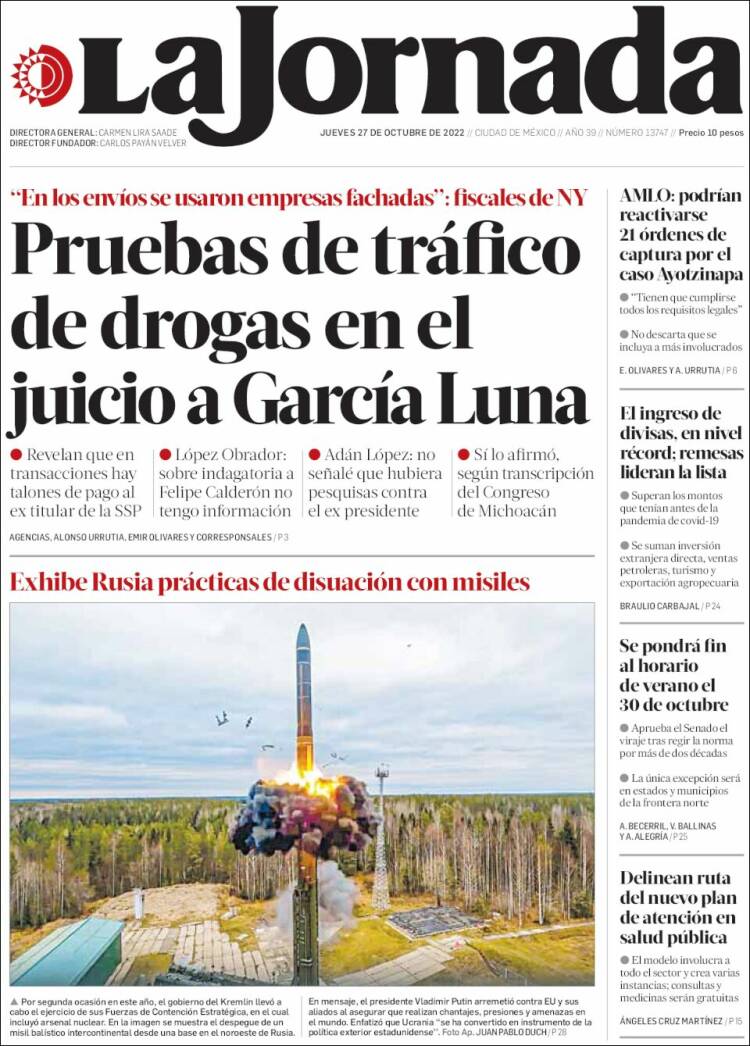 Portada de La Jornada (México)